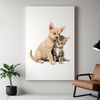 Friendly Furry Friends A cute puppy and kitten sitting together on a white background, suitable for commercial or personal use.