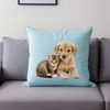 A transparent PNG image of a cute puppy and kitten together on a clear background.