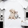 Cute Mixed Breed Furry Friends A cute mixed-breed puppy and kitten sitting together on a white background.
