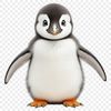 A small penguin chick standing on the ice with a clear blue background.