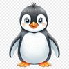 A baby penguin standing on the ice, with a clear blue background.