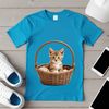 A clear transparent background image of a cat sitting in a woven basket.