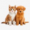 A digital illustration of a mixed breed puppy and kitten posing side by side in front of a clear background.