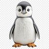 A small, fluffy penguin chick standing on the ice.