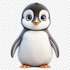 A small, fluffy baby penguin with black and white feathers.