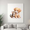 Happy Puppy Kitten Duo A cartoon puppy and kitten standing together on a clear background.