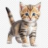 A close-up photograph of a small kitten with a clear background.