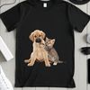 Adorable Mixed Pet Friends Silhouette Cute puppy kitten sitting together on a transparent background.