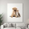 Colorful Pet Illustration A colorful illustration of a playful puppy and kitten together on a transparent background.