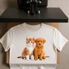Close-up illustration of a cute puppy and kitten sitting side by side in a clear space.