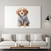A large PNG file of a playful dog in a neutral color scheme, ideal for DIY projects, invitations, and web design elements.