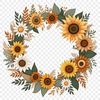 Digital Floral Arrangement PNG Image A digital floral wreath made with sunflowers on a transparent background, suitable for various commercial uses.
