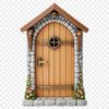 A whimsical fairy door with intricate details, set against a transparent background.