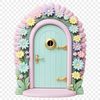 A small, intricately designed fairy door with a clear background, suitable for high-resolution printing or digital use.