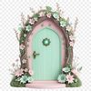 A detailed illustration of a fairy door with a clear background, suitable for sublimation printing.