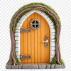 A transparent PNG image of a whimsical fairy door with a clear background, perfect for commercial or personal use.