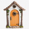 A transparent PNG image of a whimsical fairy door with a clear background, perfect for creative projects.