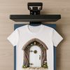 A whimsical, transparent PNG image of a small fairy door with intricate details and a clear background.