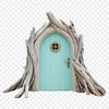 A detailed, high-resolution illustration of a small fairy door with intricate details and a clear background.