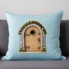 A whimsical, transparent PNG image of a miniature fairy door with intricate details and a clear background.