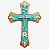 A transparent PNG image of a classic Christian cross with intricate details and a clear background.