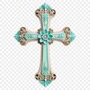 Beautiful Wooden Cross with Floral Details A high-resolution transparent image of a white wooden cross with floral details.