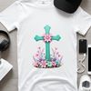 Beautiful Crucifix Clipart A high-resolution transparent PNG image of a cross with floral elements on a clear background.