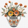A collection of flowers arranged together in a bouquet on a clear transparent background.