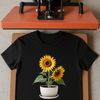 Bright Yellow Blooms in a White Pot A high-resolution transparent PNG image of a single sunflower in a pot, suitable for commercial or personal use.