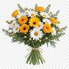 A colorful arrangement of flowers in a bouquet with clear background.