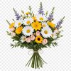 A colorful bouquet of flowers arranged in a symmetrical shape.