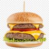 A classic cheeseburger with a toasted bun, sliced beef patty, melted cheese, lettuce, tomato, and condiments.