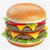 A high-resolution transparent PNG image of a cheeseburger with a clear background.