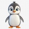 Fluffy Penguin Chick on Rocky Shore A small, fluffy penguin chick standing on a rocky shoreline, set against a clear blue sky.