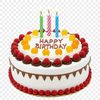 A colorful birthday cake with candles on top, suitable for personal or commercial use as a template or clip art.