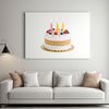 A colorful birthday cake with lit candles and decorations, perfect for commercial or personal use as a template or clip art.