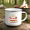 A high-resolution transparent image of a colorful birthday cake with candles and decorations.