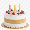 A colorful birthday cake with candles lit, perfect for personal or commercial use in various designs.
