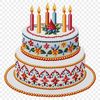 A layered birthday cake with candles on top, made from a high-resolution PNG file suitable for commercial or personal use.