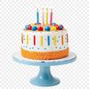 A colorful birthday cake with decorative frosting and candles, suitable for personal or commercial use.