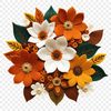 A colorful bouquet of flowers arranged in a vase on a clear background.