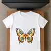 Delicate Wings in Flight A colorful butterfly with delicate wings in flight, suitable for commercial or personal use.
