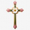 High-Res Christian Symbol A transparent high-resolution cross with floral patterns and intricate details.