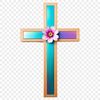 A transparent PNG image of a detailed religious cross with intricate designs.