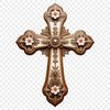 Elegant Cross Design PNG A digital illustration of a cross featuring intricate details in a flat design style suitable for printing or web use.