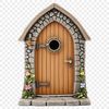A small, intricately designed door with a pointed roof and delicate details, suitable for commercial or personal use.