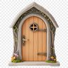 A whimsical fairy door with intricate details, set against a transparent background, suitable for various applications.