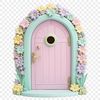 A small, intricately designed fairy door with a clear background, suitable for commercial or personal use.