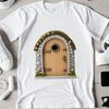 A small, detailed door with a metal knocker and a wooden surround, suitable for sublimation printing or DIY crafts.