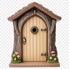 Enchanted Fairy Entrance A small, intricately designed fairy door made from a variety of materials with a clear background.